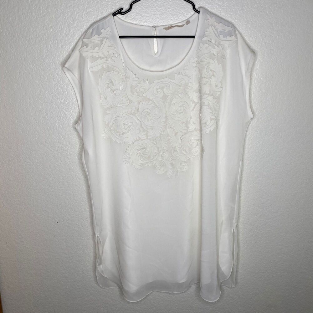 Soft Surroundings womens white taj tunic sheer floral classic chic mature 1x